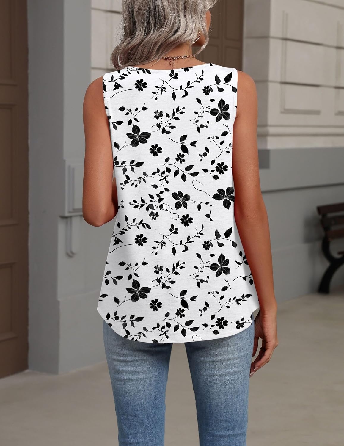 image:imageZeagoo Womens Tank Tops Summer Sleeveless Tops V Neck Pleated ShirtsSf291white and Black Flower