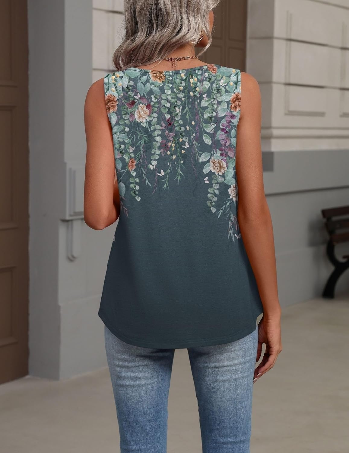 image:imageZeagoo Womens Tank Tops Summer Sleeveless Tops V Neck Pleated ShirtsWf71flower Print