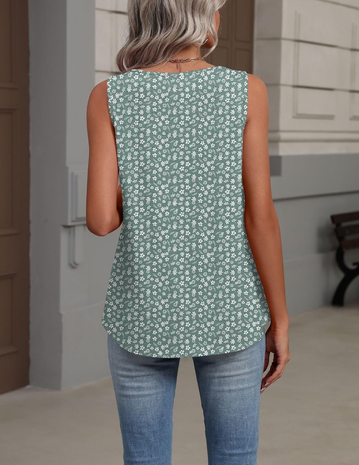 image:imageZeagoo Womens Tank Tops Summer Sleeveless Tops V Neck Pleated ShirtsXh521green Floral
