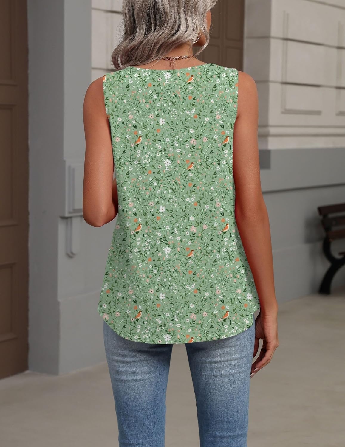 image:imageZeagoo Womens Tank Tops Summer Sleeveless Tops V Neck Pleated ShirtsXh534 Green Flower