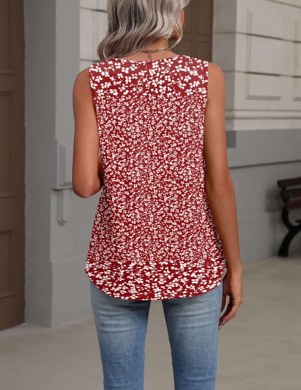 image:imageZeagoo Womens Tank Tops Summer Sleeveless Tops V Neck Pleated ShirtsXh555red Floral Fragments