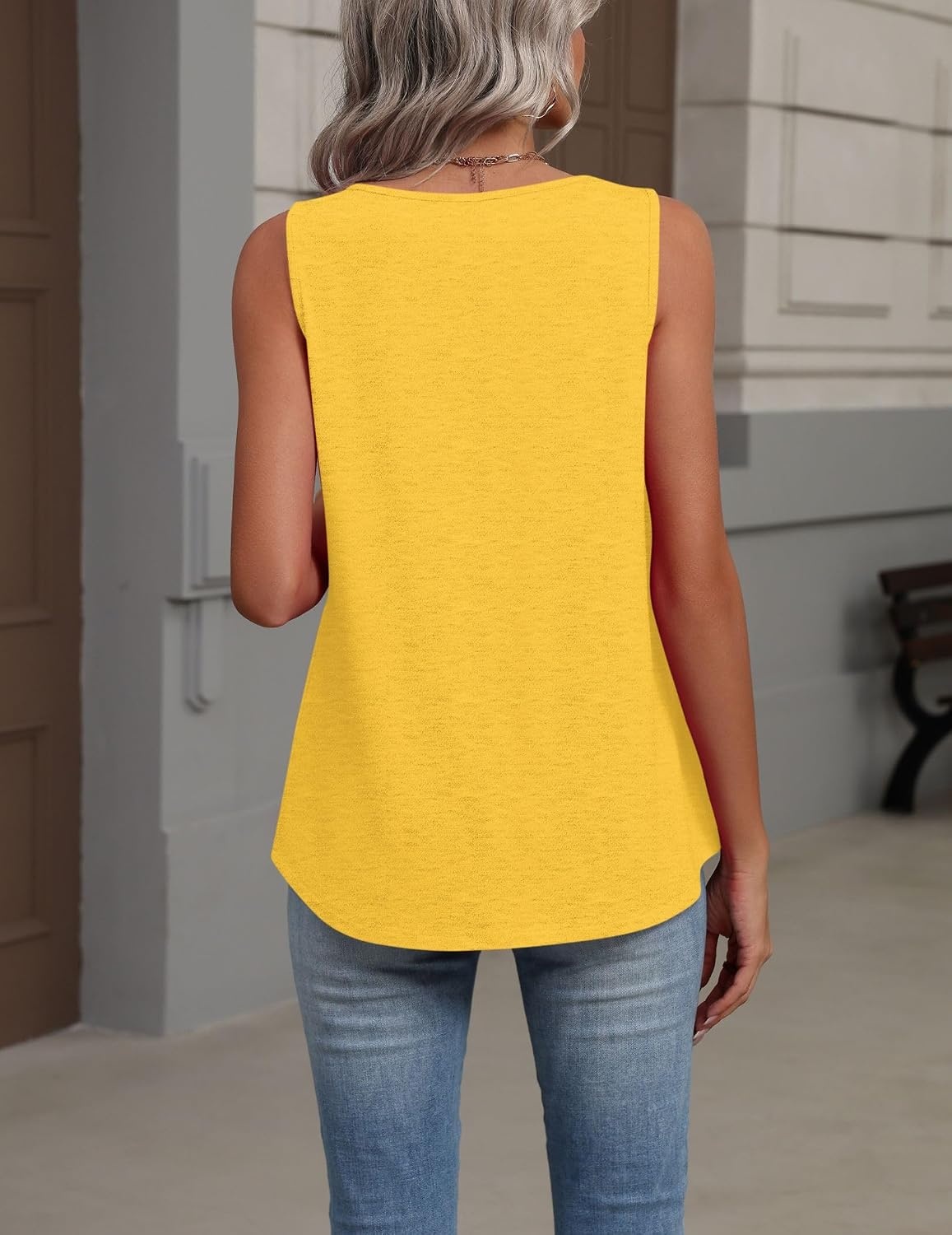 image:imageZeagoo Womens Tank Tops Summer Sleeveless Tops V Neck Pleated ShirtsYellow