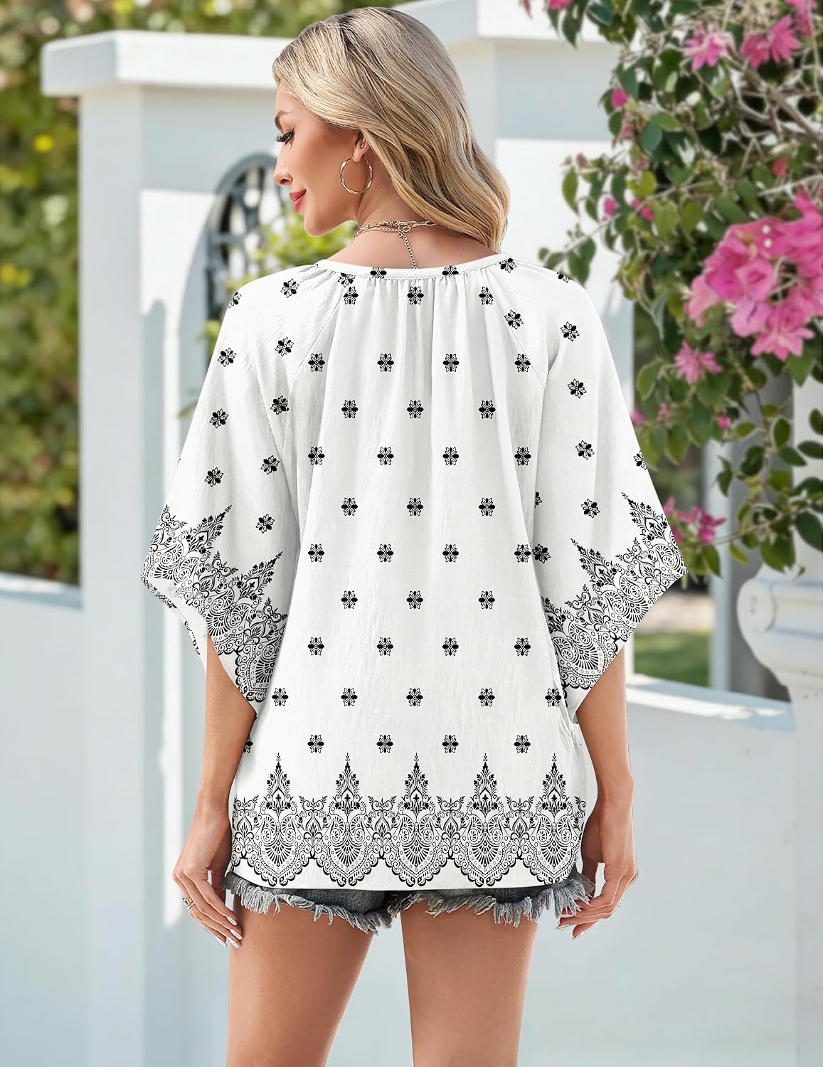image:imageZeagoo Womens Tops 34 Sleeve V Neck Bohemian Blouses Casual TunicMulti Apricot Mz920