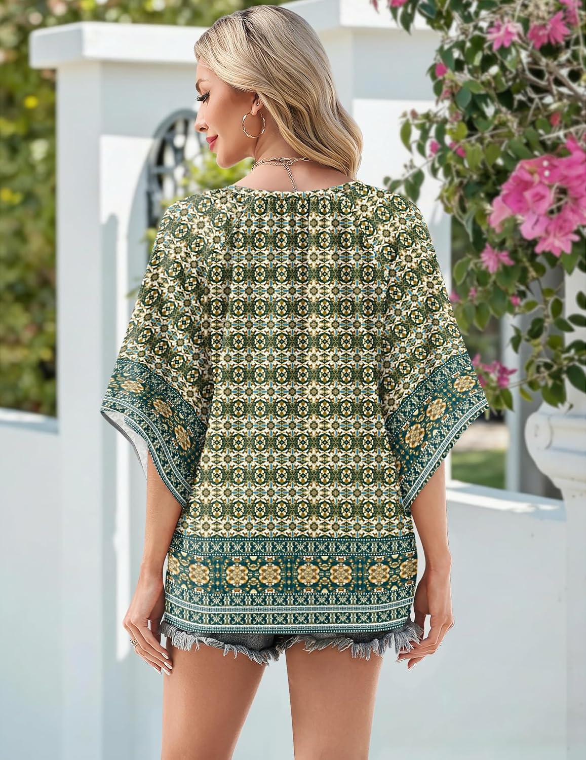 image:imageZeagoo Womens Tops 34 Sleeve V Neck Bohemian Blouses Casual TunicMulti Blue Mz925