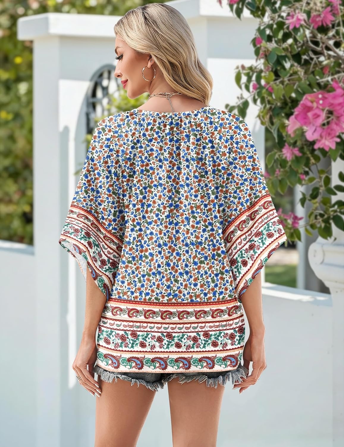 image:imageZeagoo Womens Tops 34 Sleeve V Neck Bohemian Blouses Casual TunicMulti Floral Mz914