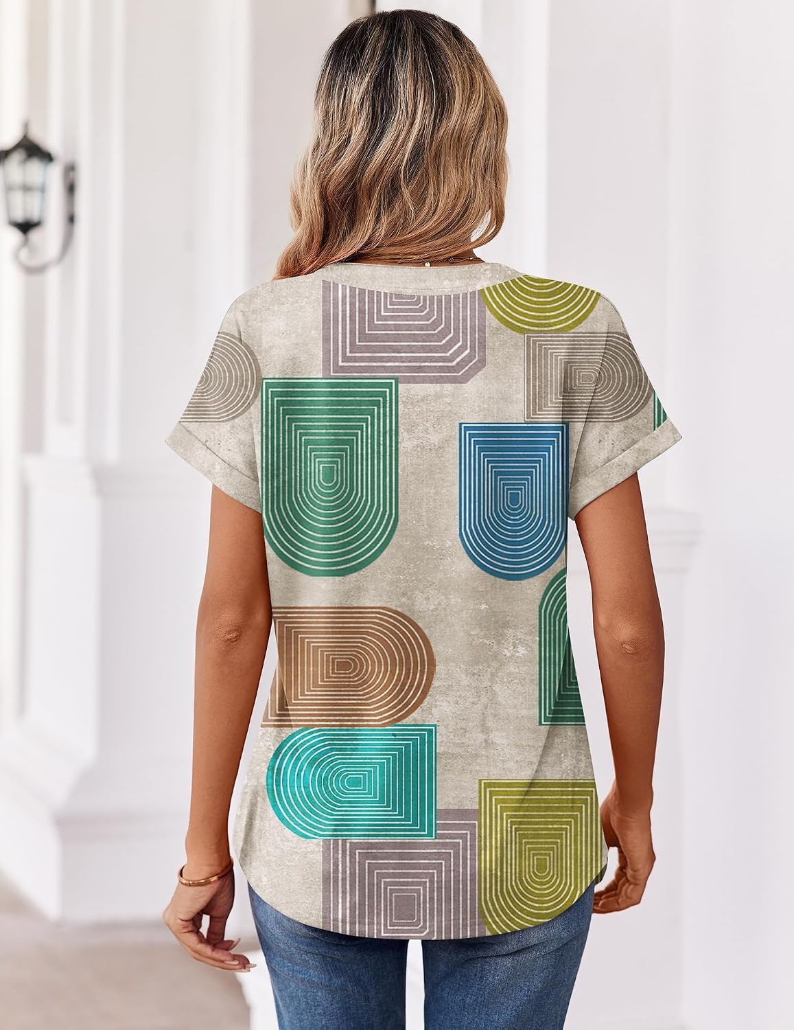 image:imageZeagoo Womens Tops Short Sleeve Summer V Neck Shirts Work Casual BlousesBlack Khaki Dots