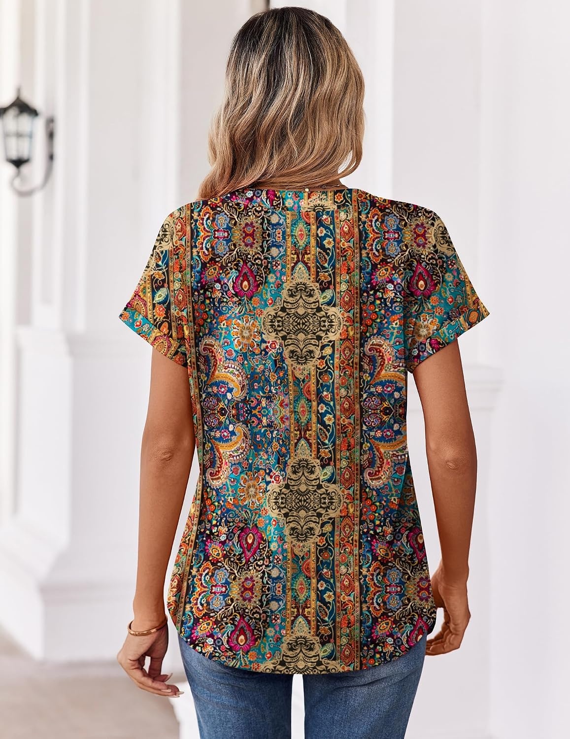image:imageZeagoo Womens Tops Short Sleeve Summer V Neck Shirts Work Casual BlousesBoho Mz721