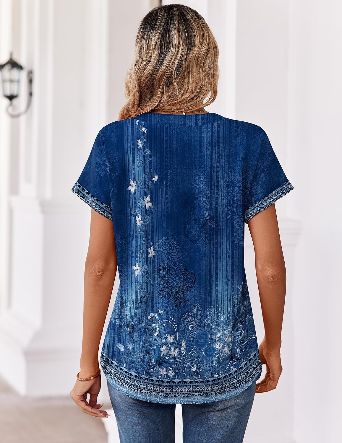 image:imageZeagoo Womens Tops Short Sleeve Summer V Neck Shirts Work Casual BlousesFloral Blue