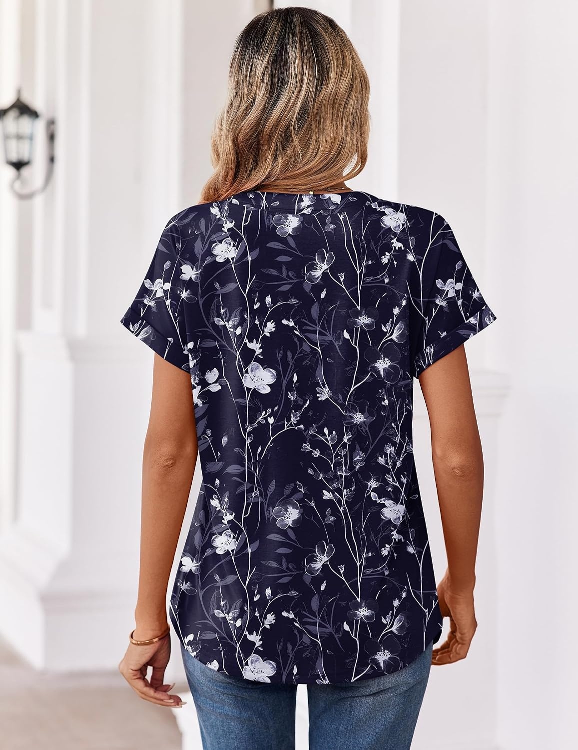 image:imageZeagoo Womens Tops Short Sleeve Summer V Neck Shirts Work Casual BlousesFloral Navy