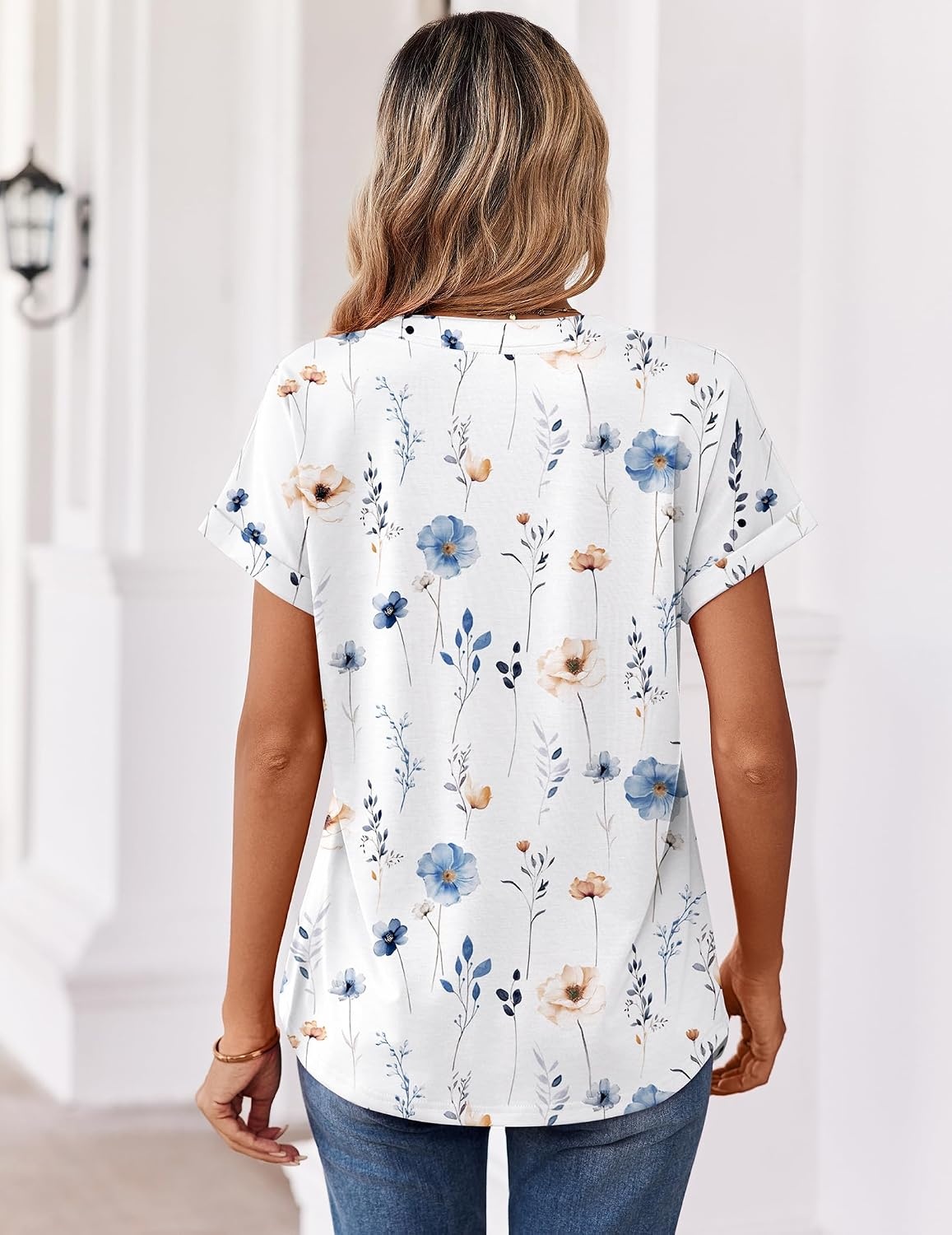 image:imageZeagoo Womens Tops Short Sleeve Summer V Neck Shirts Work Casual BlousesFloral White
