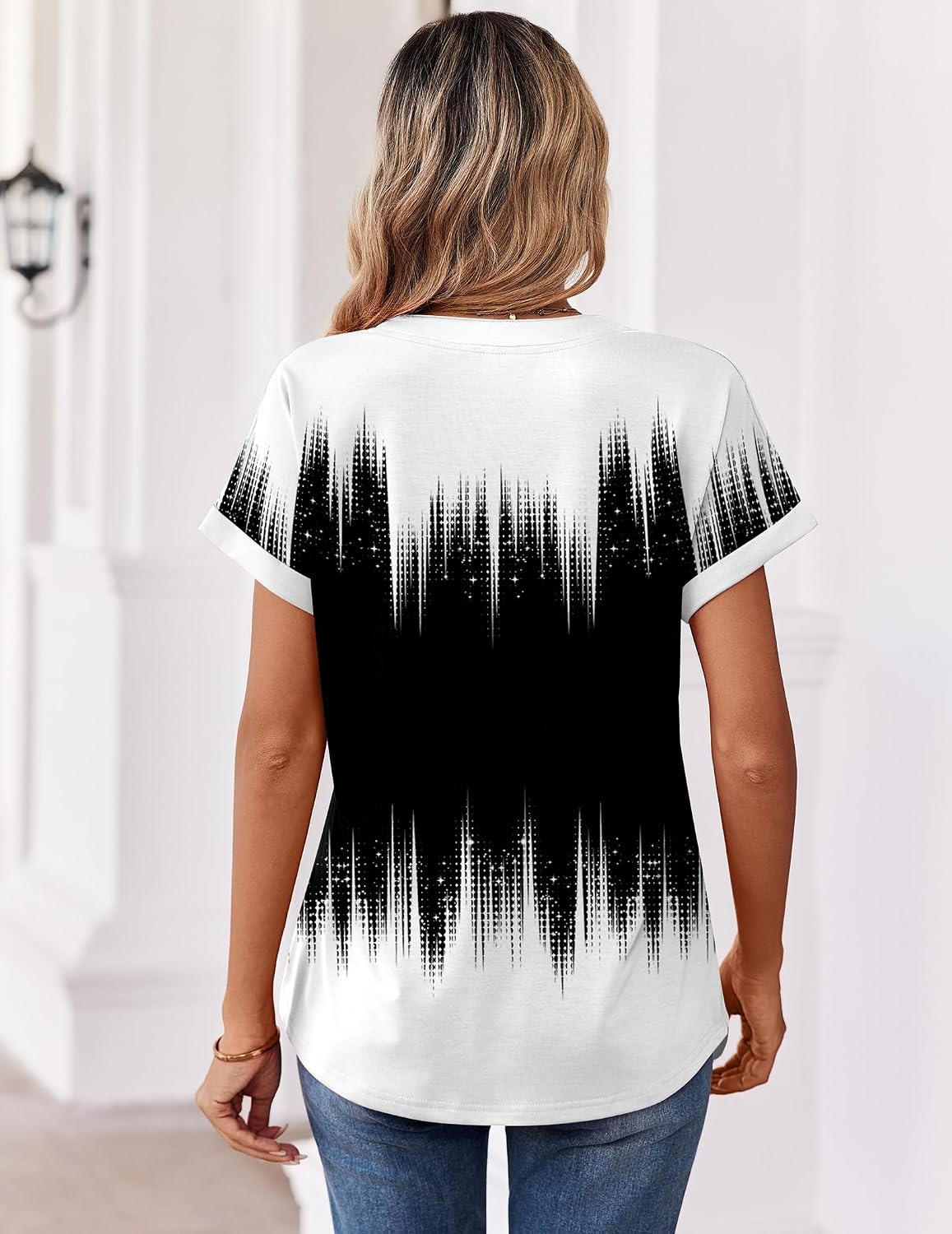image:imageZeagoo Womens Tops Short Sleeve Summer V Neck Shirts Work Casual BlousesGradient 204