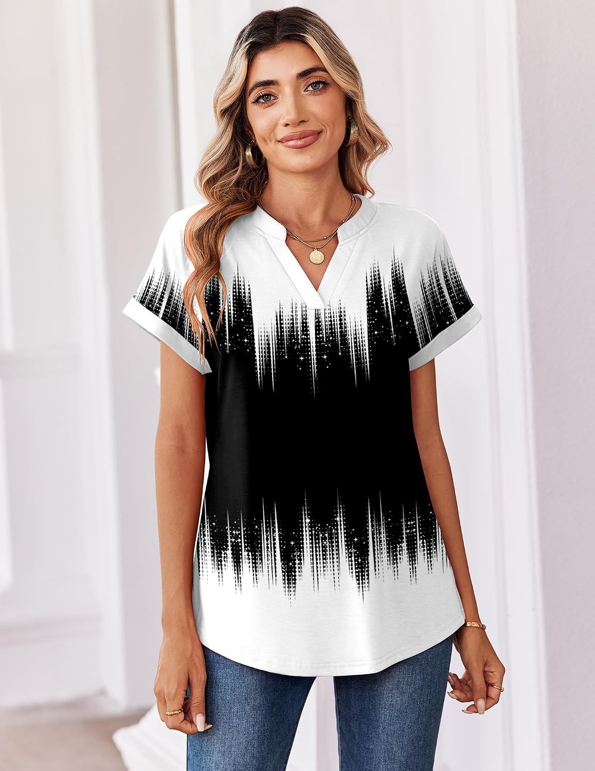 image:imageZeagoo Womens Tops Short Sleeve Summer V Neck Shirts Work Casual BlousesGradient 204