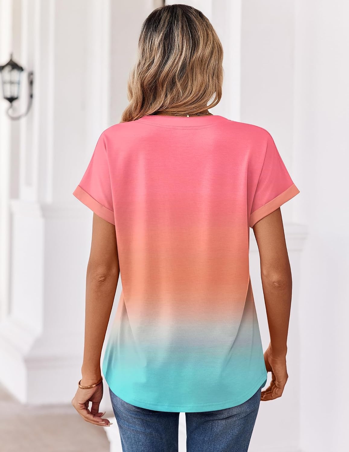 image:imageZeagoo Womens Tops Short Sleeve Summer V Neck Shirts Work Casual BlousesGradient 218