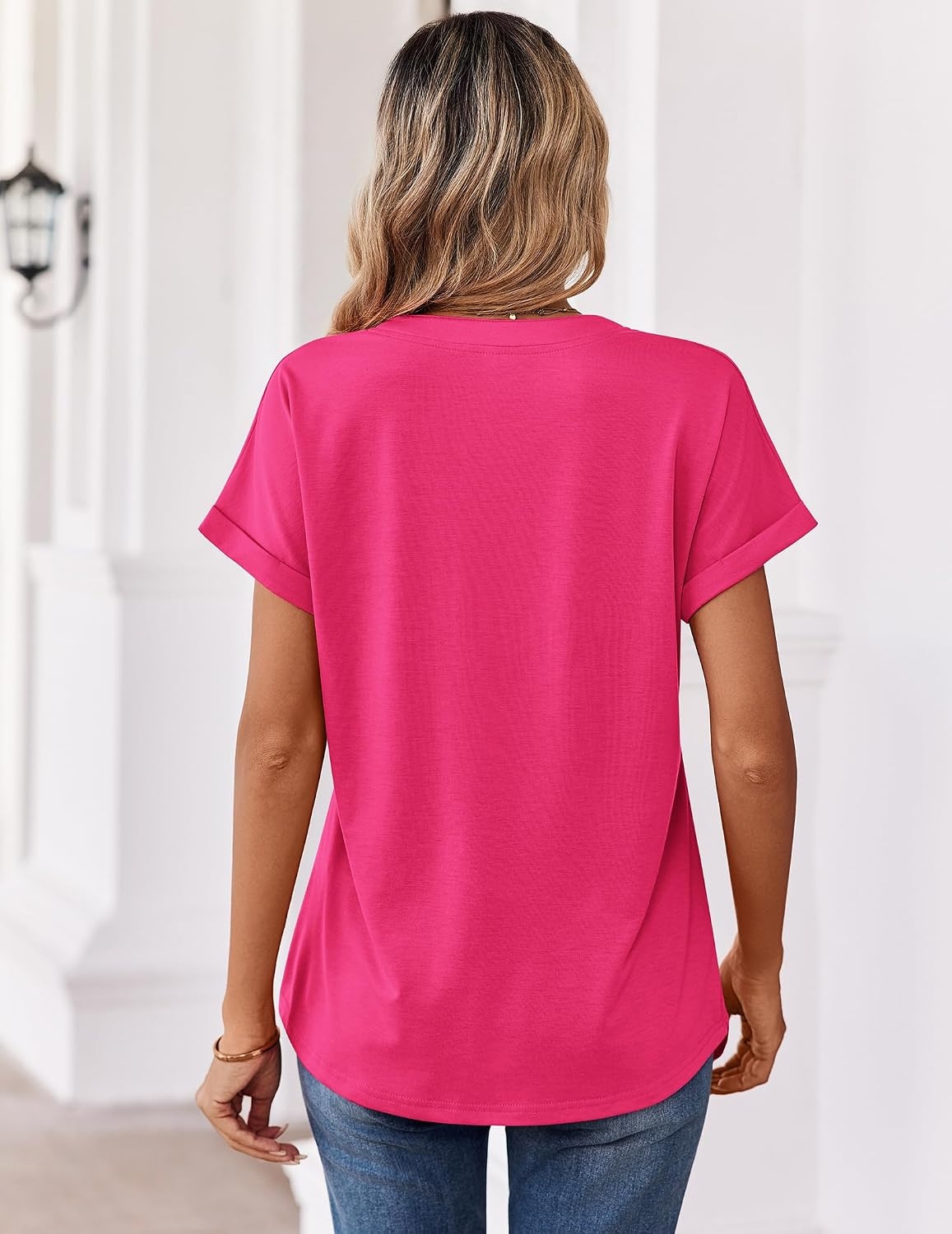 image:imageZeagoo Womens Tops Short Sleeve Summer V Neck Shirts Work Casual BlousesHot Pink