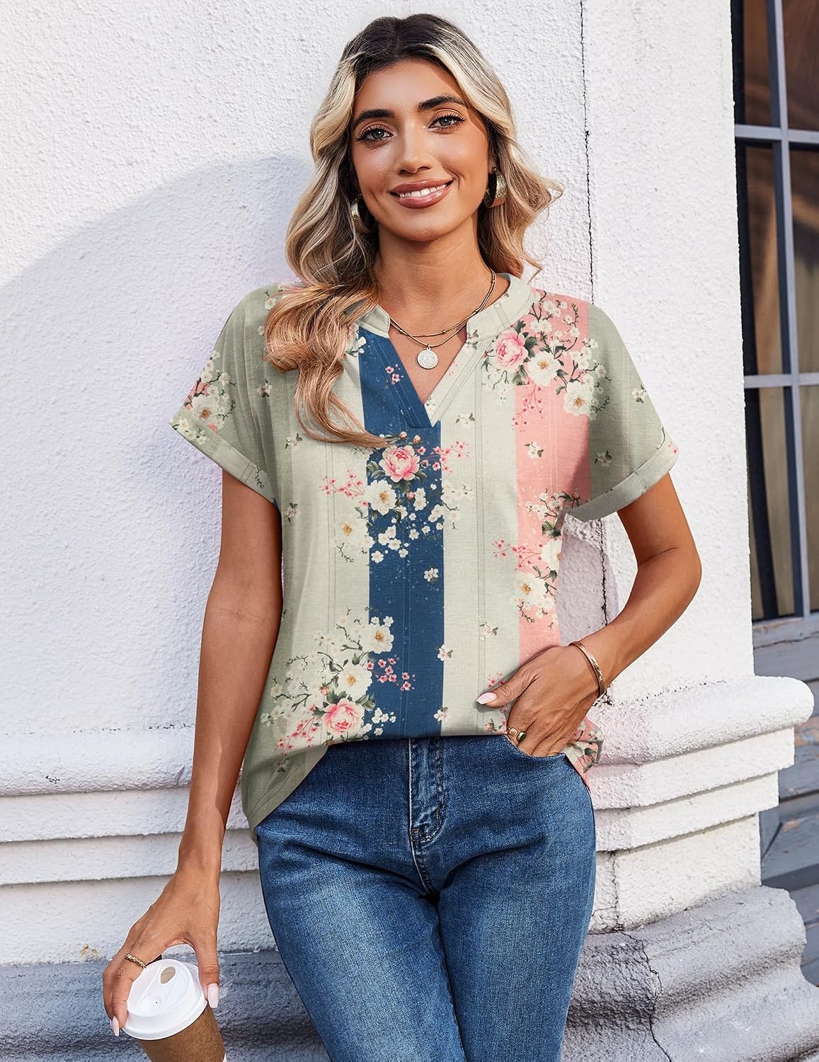 image:imageZeagoo Womens Tops Short Sleeve Summer V Neck Shirts Work Casual BlousesMulticolor 923