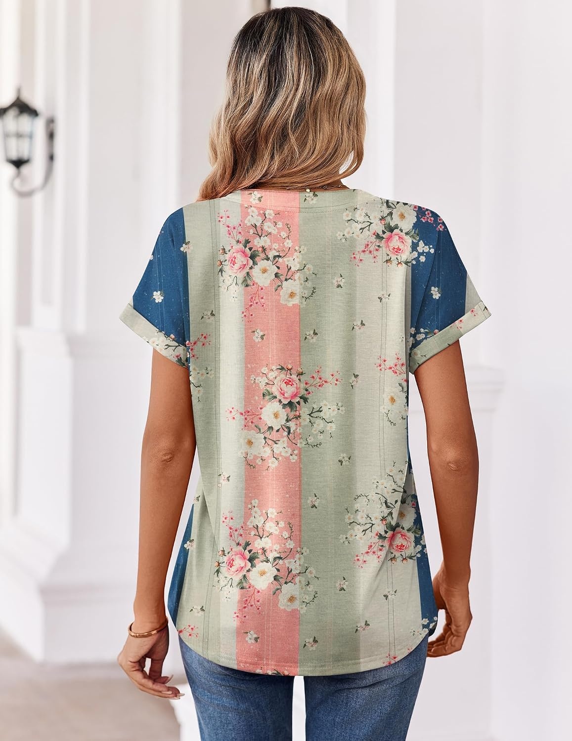 image:imageZeagoo Womens Tops Short Sleeve Summer V Neck Shirts Work Casual BlousesMulticolor 923