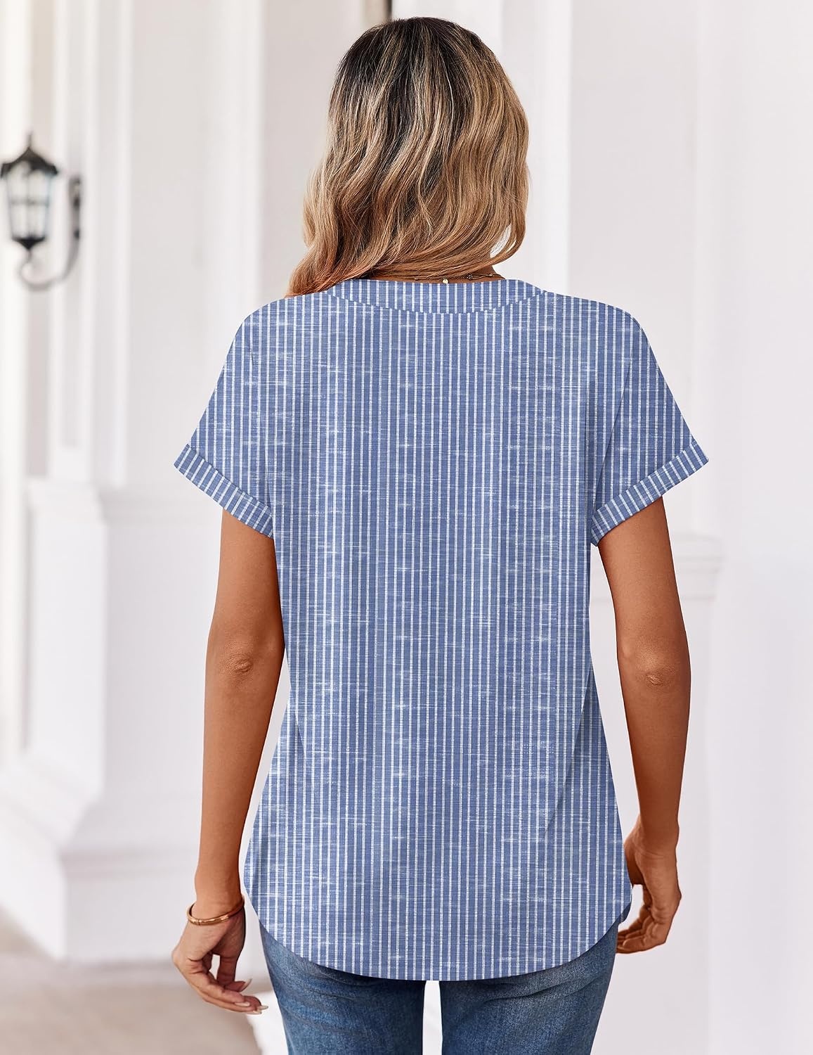 image:imageZeagoo Womens Tops Short Sleeve Summer V Neck Shirts Work Casual BlousesStriped 273