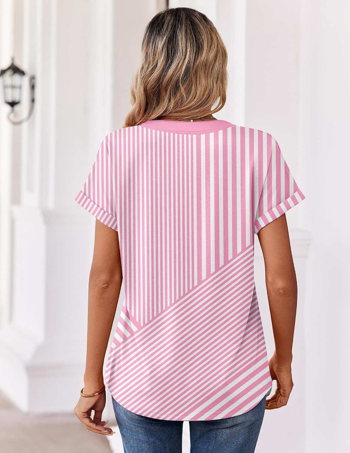 image:imageZeagoo Womens Tops Short Sleeve Summer V Neck Shirts Work Casual BlousesStriped 300