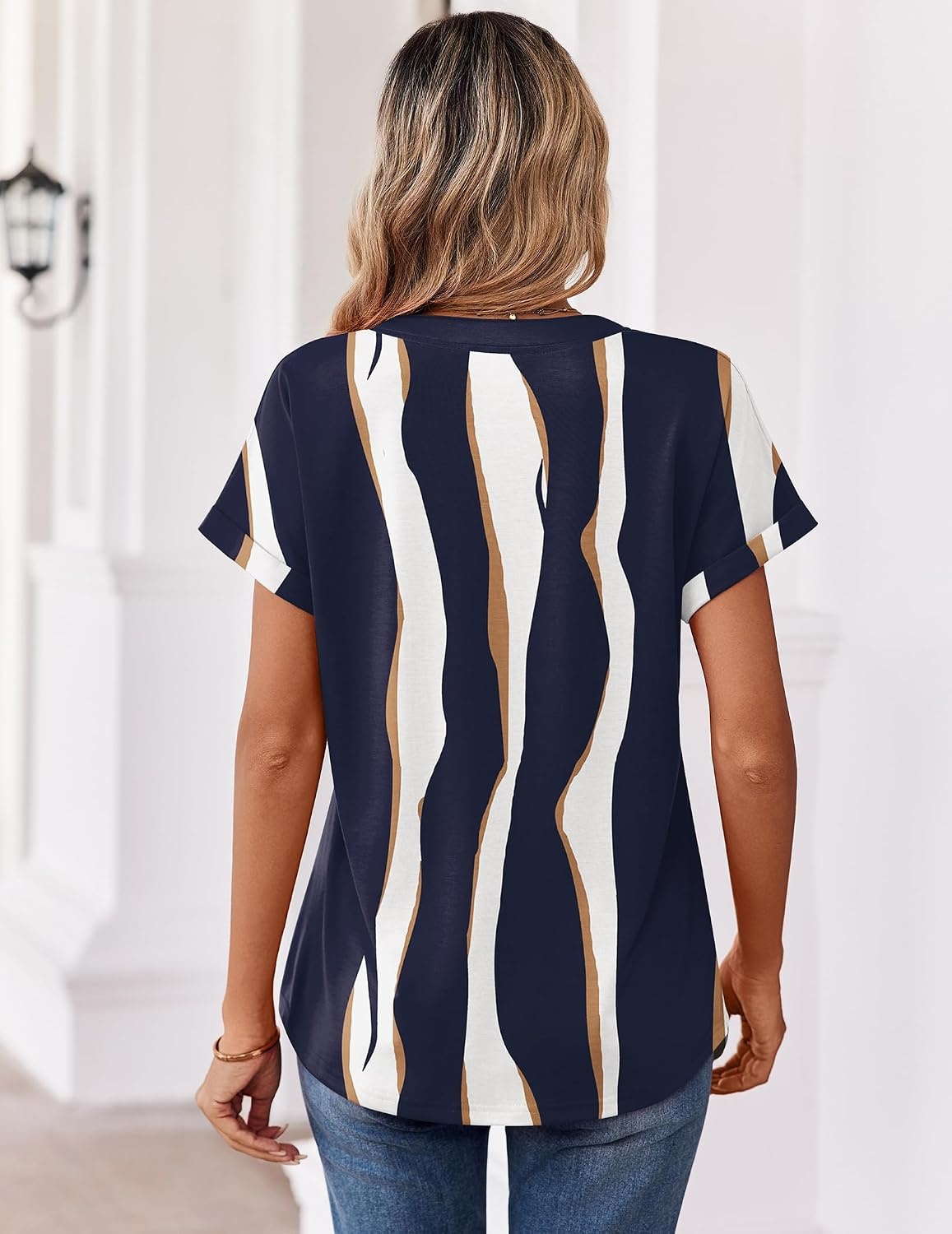 image:imageZeagoo Womens Tops Short Sleeve Summer V Neck Shirts Work Casual BlousesStriped 327