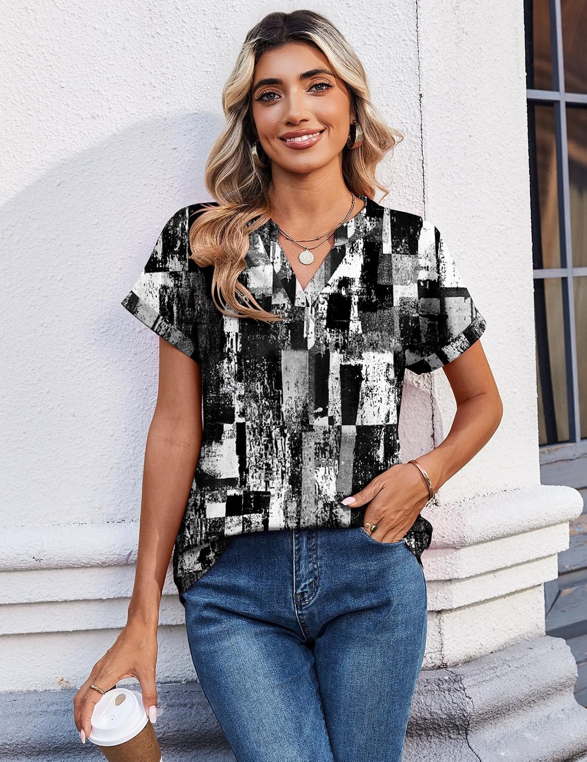 image:imageZeagoo Womens Tops Short Sleeve Summer V Neck Shirts Work Casual BlousesStriped 332