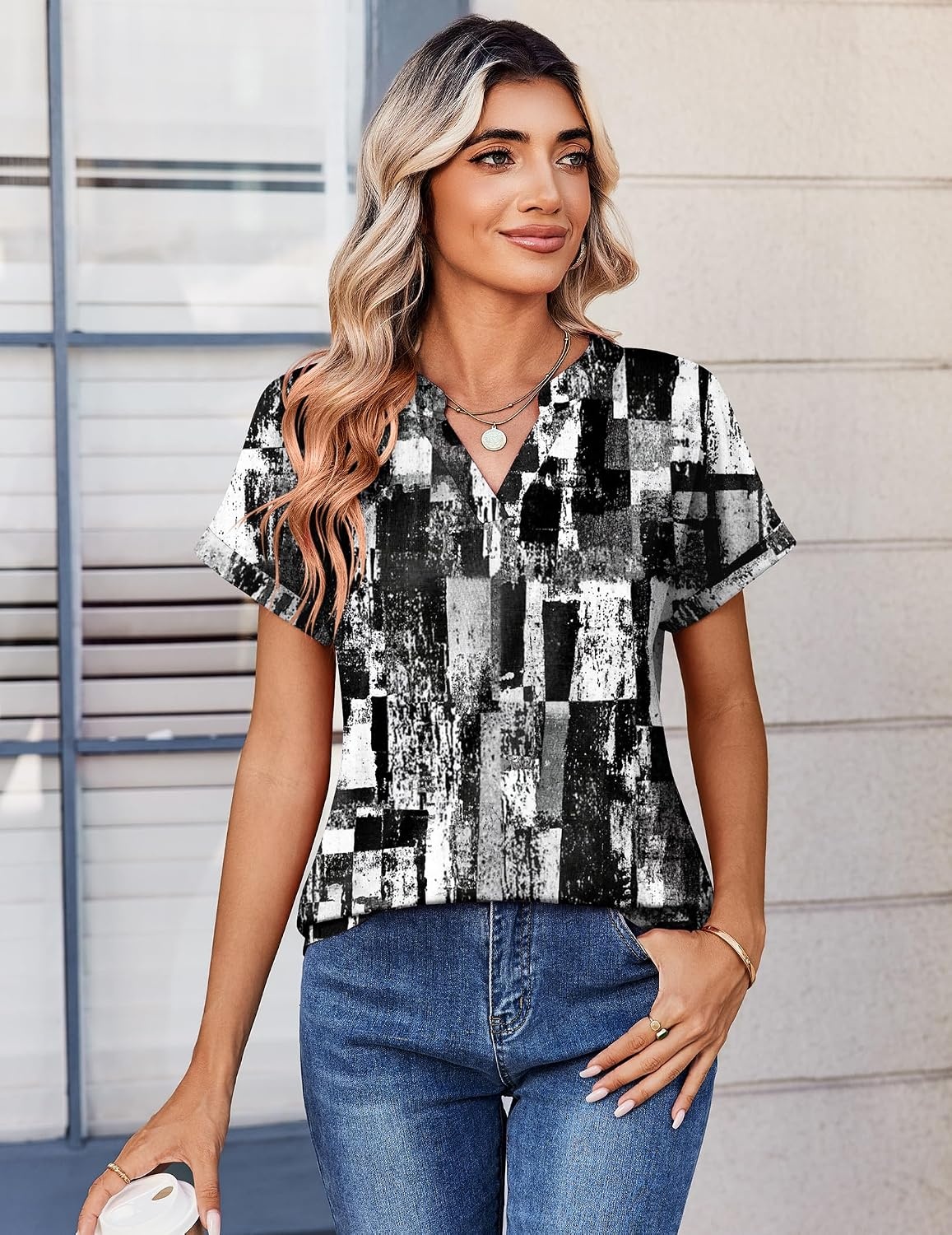 image:imageZeagoo Womens Tops Short Sleeve Summer V Neck Shirts Work Casual BlousesStriped 332