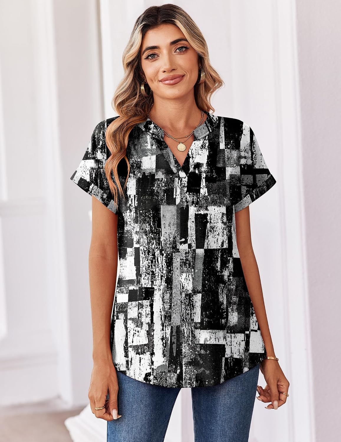 image:imageZeagoo Womens Tops Short Sleeve Summer V Neck Shirts Work Casual BlousesStriped 332