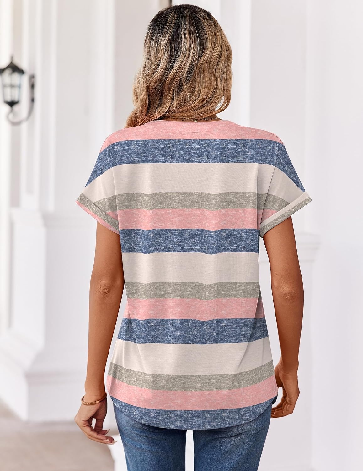 image:imageZeagoo Womens Tops Short Sleeve Summer V Neck Shirts Work Casual BlousesStriped 669