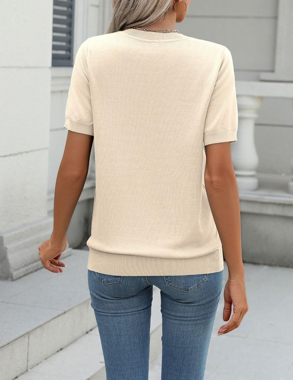 image:imageZeagoo Womens Tops Short Sleeve Sweater Crewneck Basic Fashion ClothingApricot