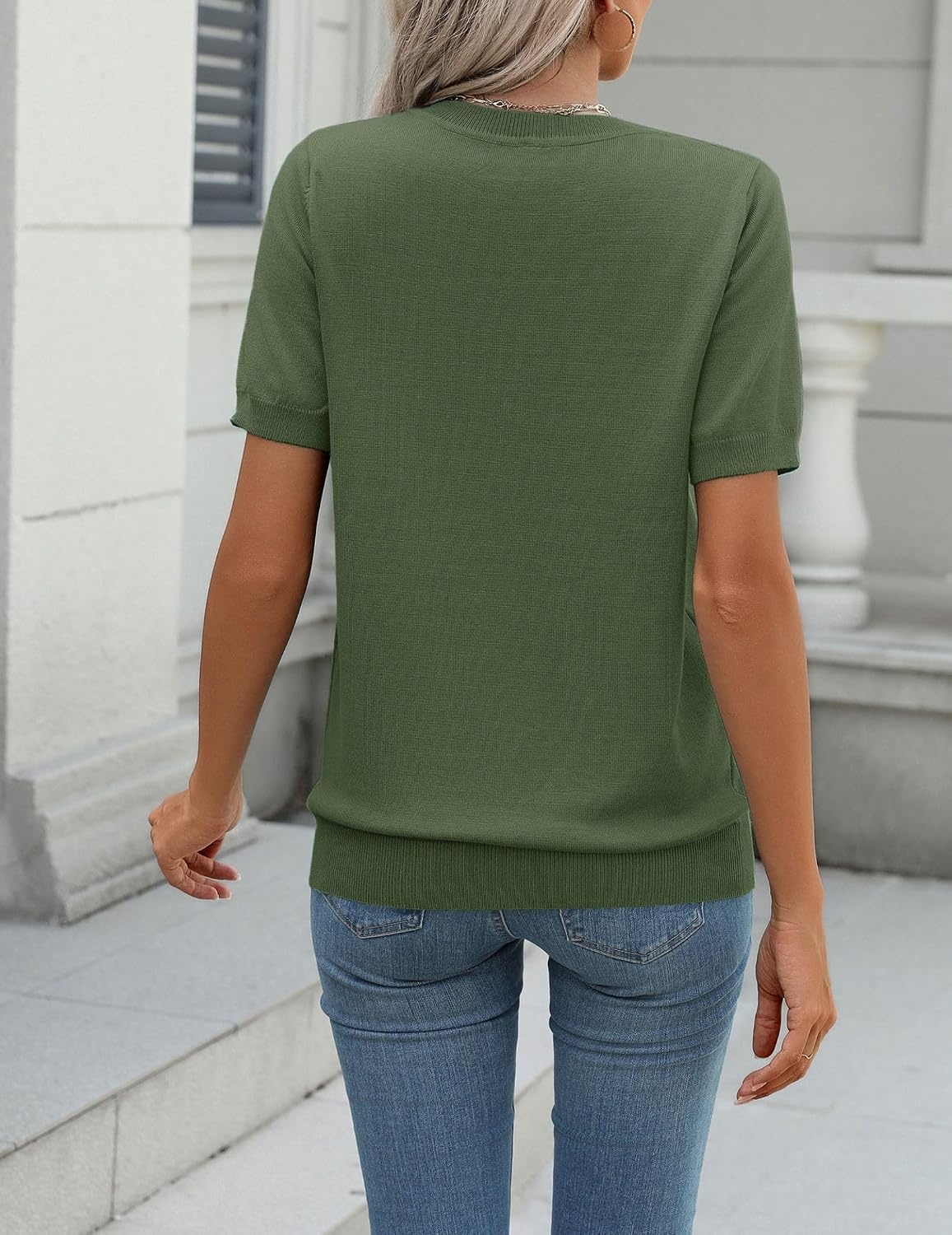 image:imageZeagoo Womens Tops Short Sleeve Sweater Crewneck Basic Fashion ClothingArmy Green