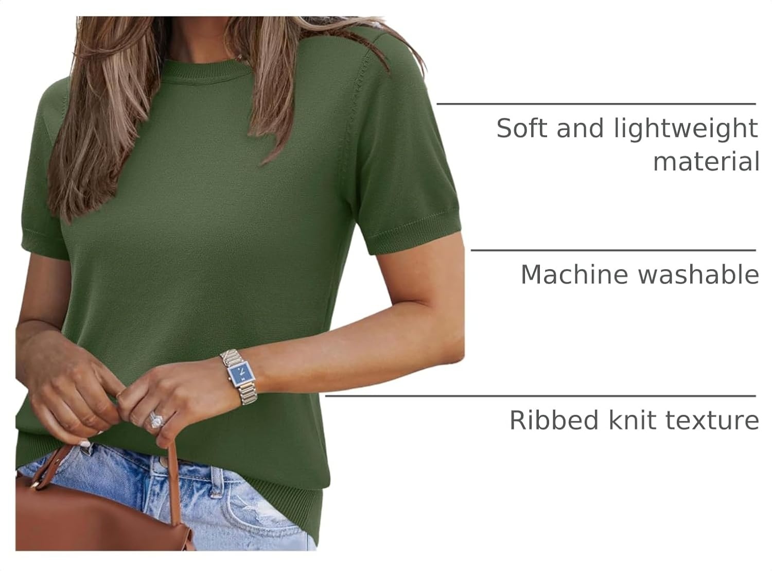 image:imageZeagoo Womens Tops Short Sleeve Sweater Crewneck Basic Fashion ClothingArmy Green