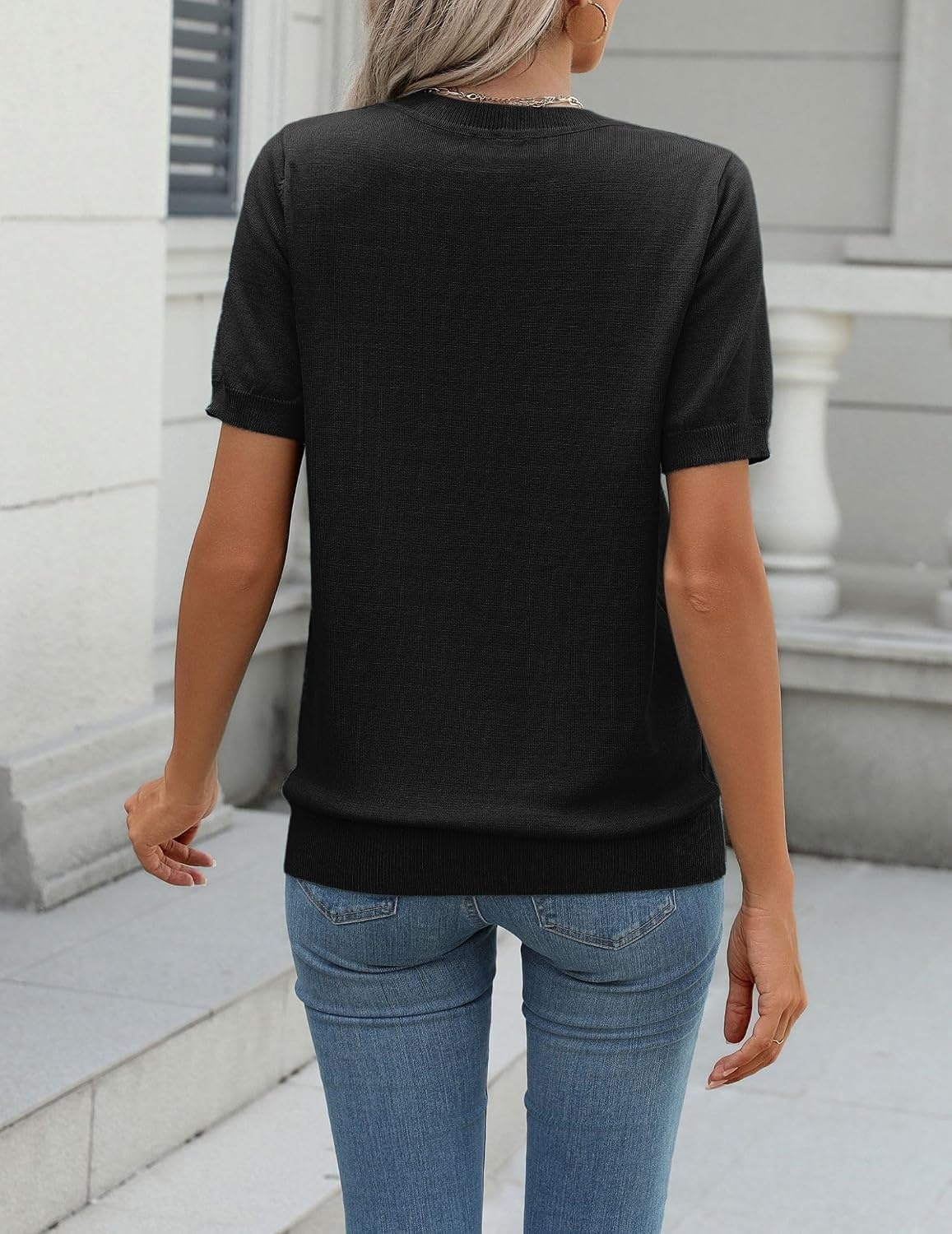 image:imageZeagoo Womens Tops Short Sleeve Sweater Crewneck Basic Fashion ClothingBlack