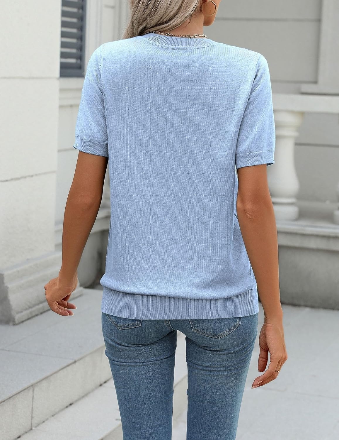 image:imageZeagoo Womens Tops Short Sleeve Sweater Crewneck Basic Fashion ClothingBlue