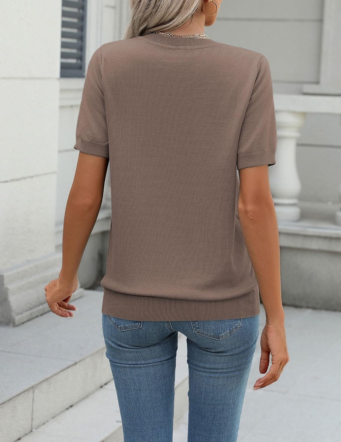 image:imageZeagoo Womens Tops Short Sleeve Sweater Crewneck Basic Fashion ClothingBrown