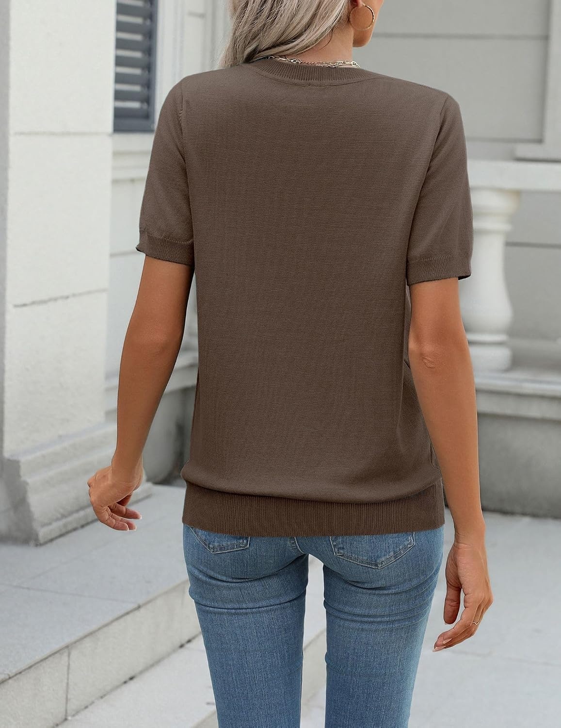 image:imageZeagoo Womens Tops Short Sleeve Sweater Crewneck Basic Fashion ClothingCamel