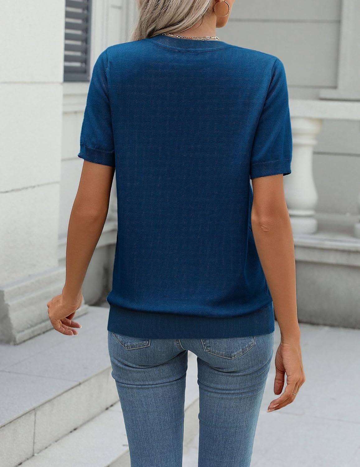 image:imageZeagoo Womens Tops Short Sleeve Sweater Crewneck Basic Fashion ClothingDark Blue