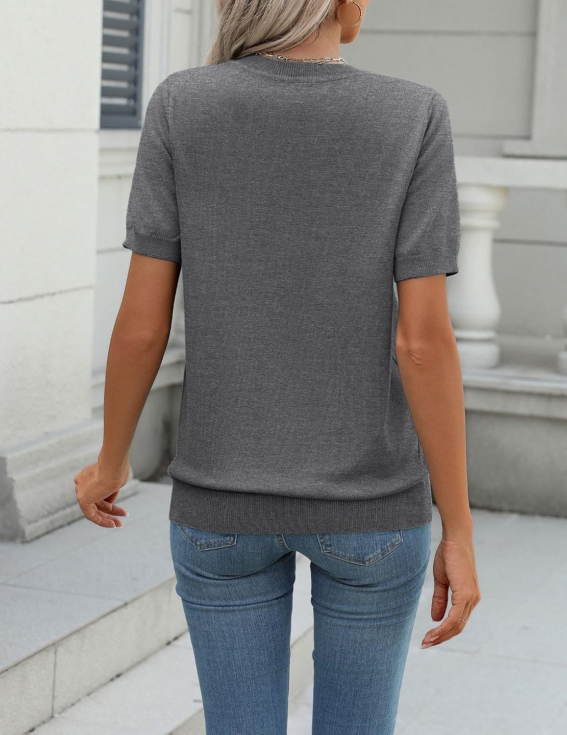 image:imageZeagoo Womens Tops Short Sleeve Sweater Crewneck Basic Fashion ClothingDark Gray