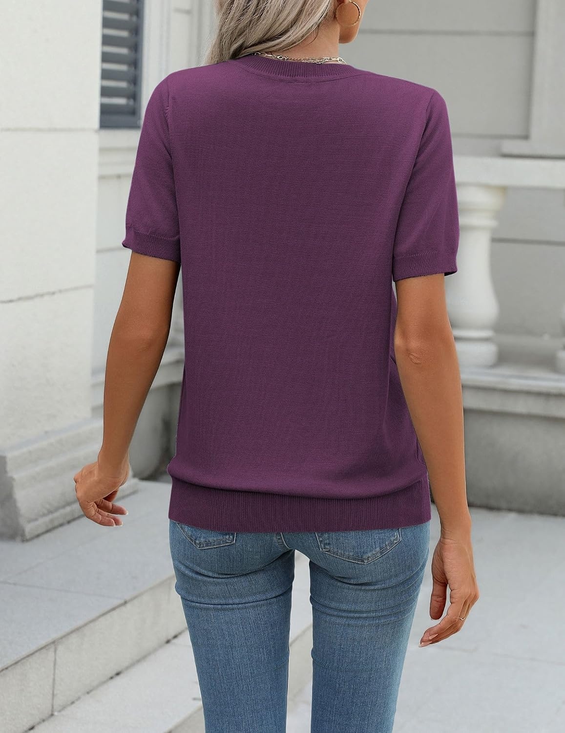 image:imageZeagoo Womens Tops Short Sleeve Sweater Crewneck Basic Fashion ClothingDark Purple