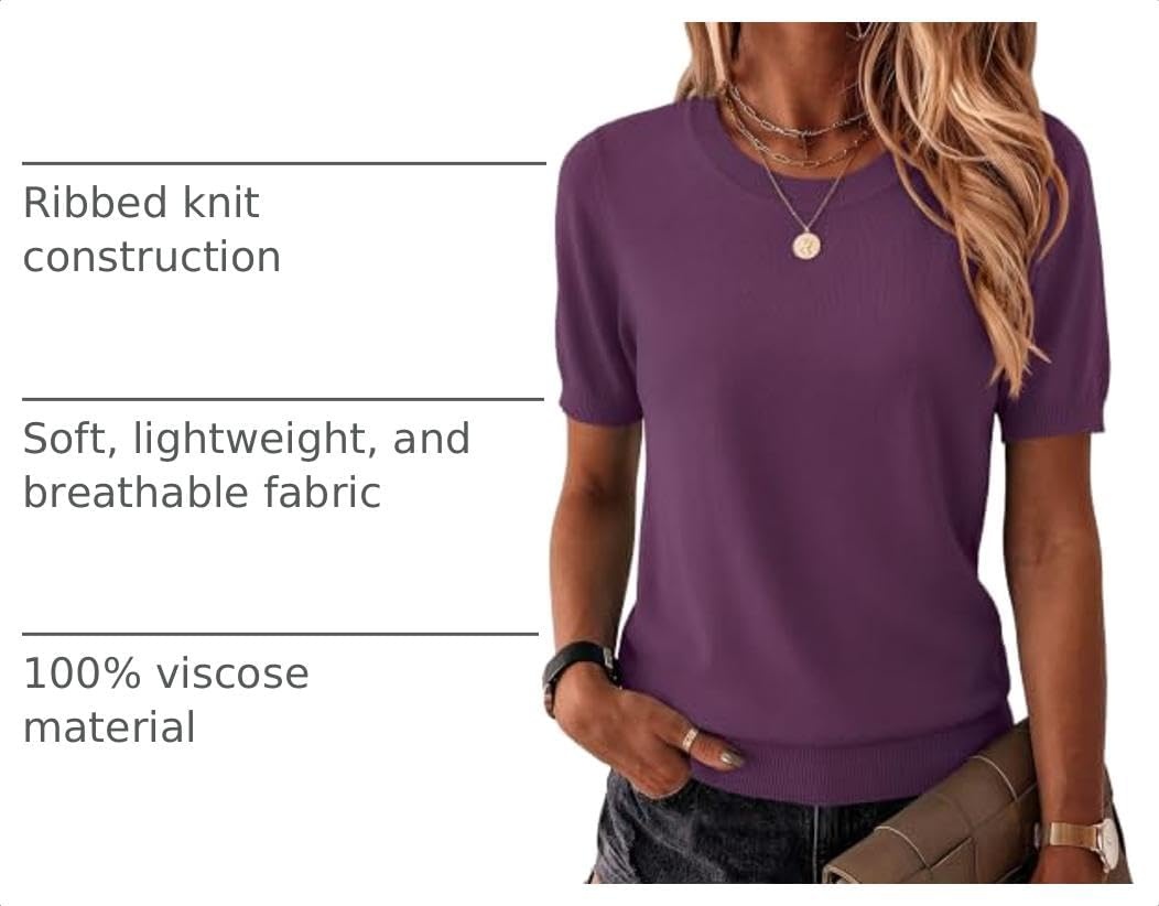 image:imageZeagoo Womens Tops Short Sleeve Sweater Crewneck Basic Fashion ClothingDark Purple