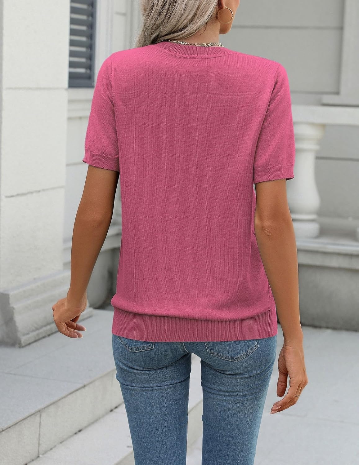 image:imageZeagoo Womens Tops Short Sleeve Sweater Crewneck Basic Fashion ClothingDeep Pink