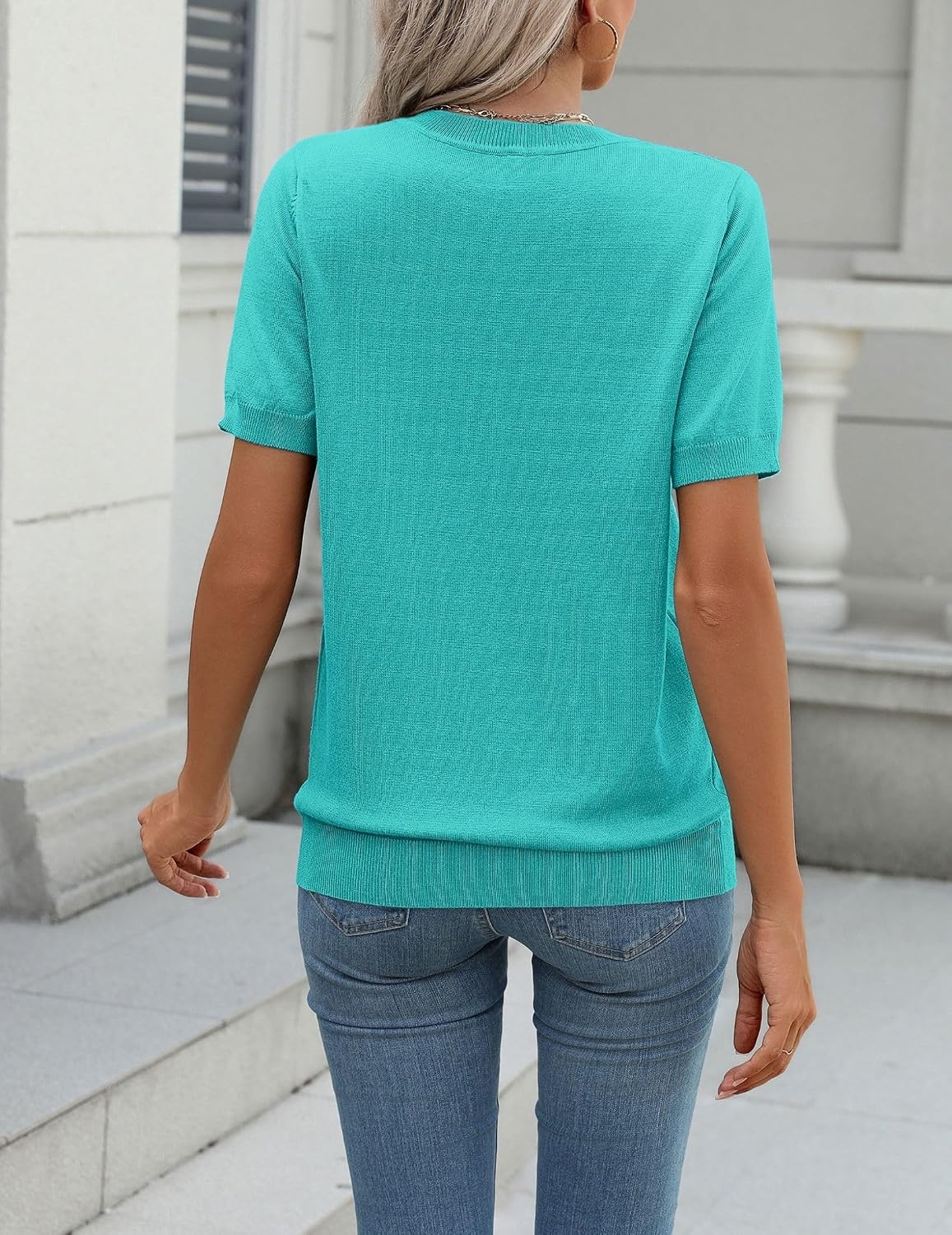 image:imageZeagoo Womens Tops Short Sleeve Sweater Crewneck Basic Fashion ClothingDiving Blue