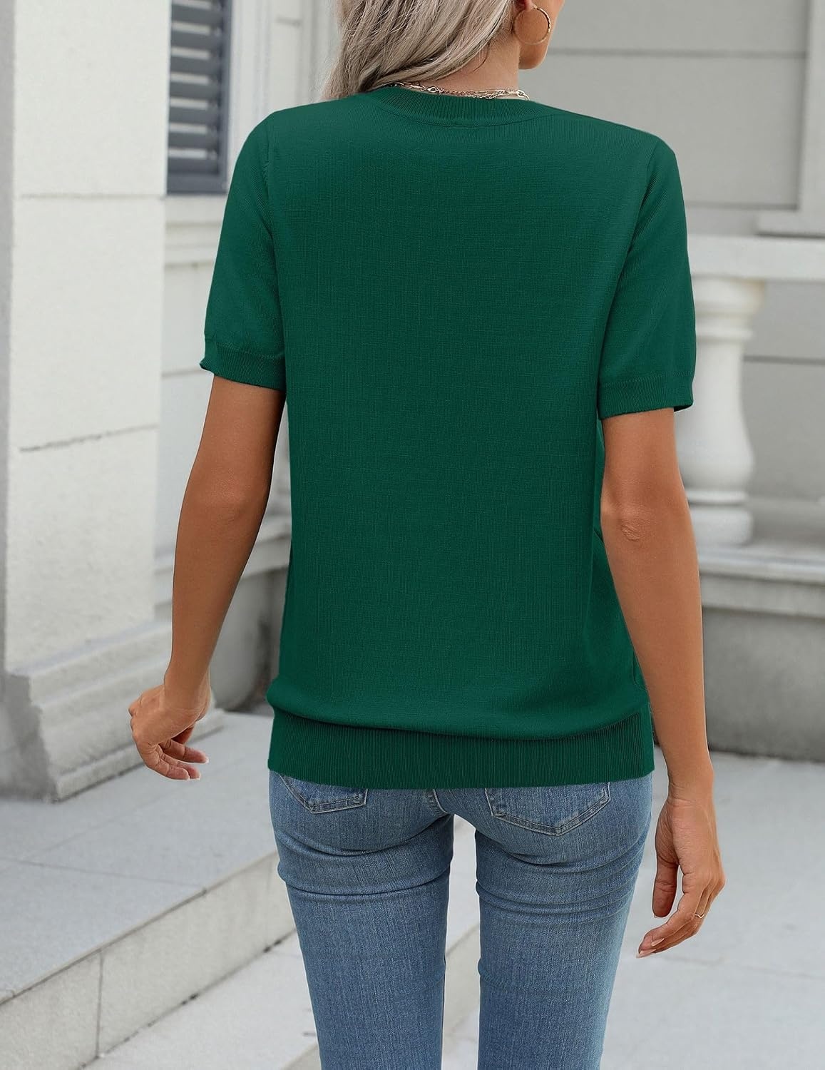 image:imageZeagoo Womens Tops Short Sleeve Sweater Crewneck Basic Fashion ClothingGrass Green
