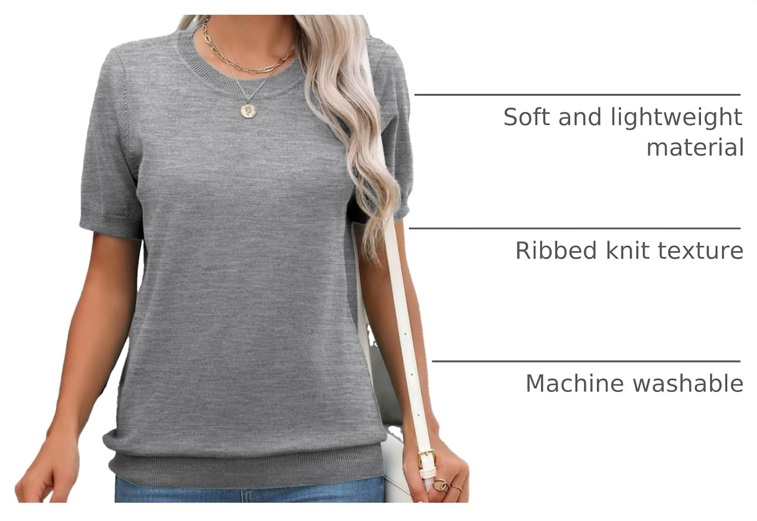 image:imageZeagoo Womens Tops Short Sleeve Sweater Crewneck Basic Fashion ClothingGray