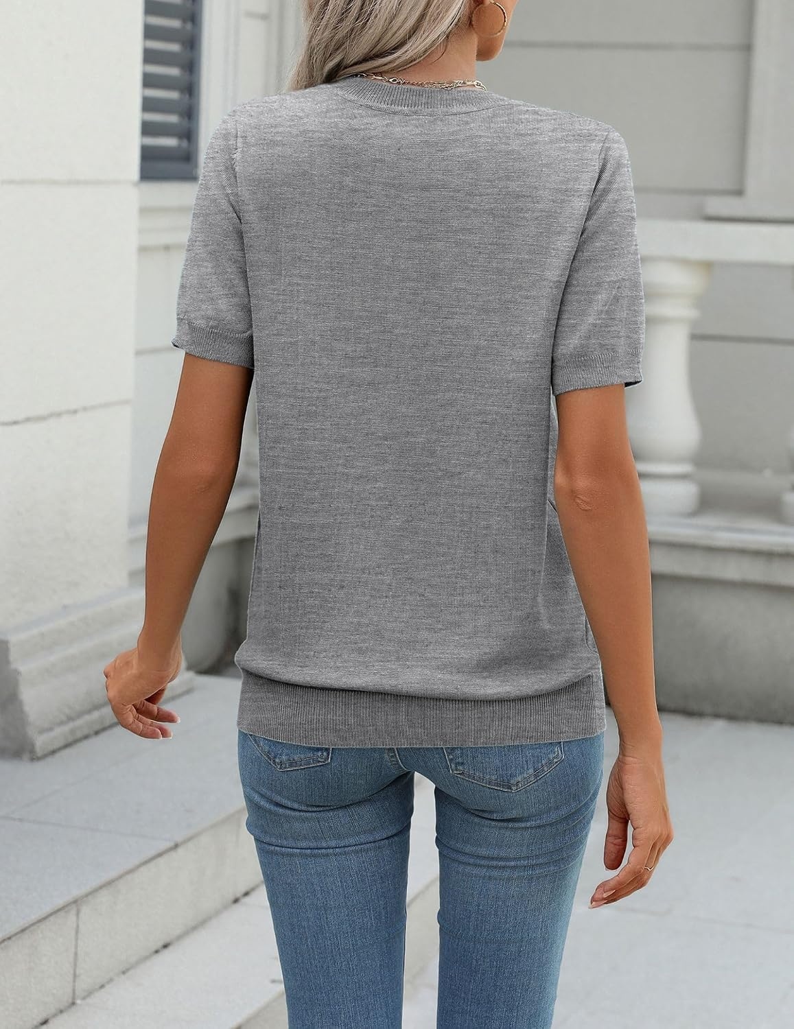 image:imageZeagoo Womens Tops Short Sleeve Sweater Crewneck Basic Fashion ClothingGray