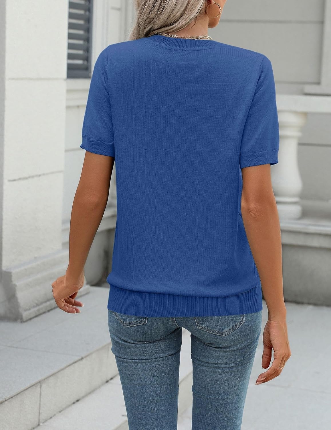 image:imageZeagoo Womens Tops Short Sleeve Sweater Crewneck Basic Fashion ClothingHeather Blue