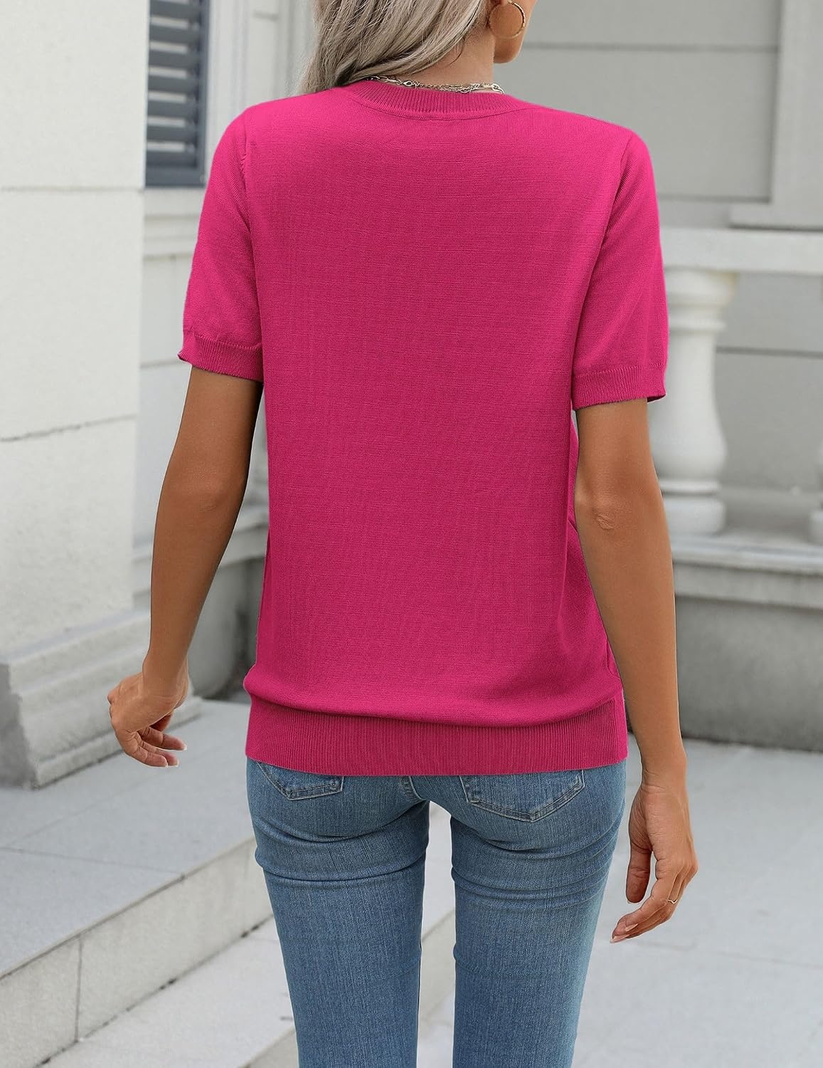 image:imageZeagoo Womens Tops Short Sleeve Sweater Crewneck Basic Fashion ClothingHot Pink