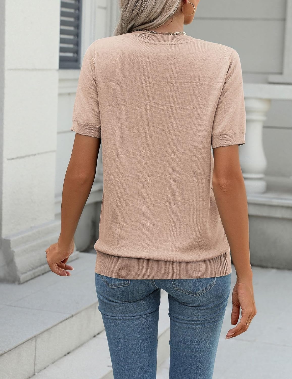 image:imageZeagoo Womens Tops Short Sleeve Sweater Crewneck Basic Fashion ClothingKhaki