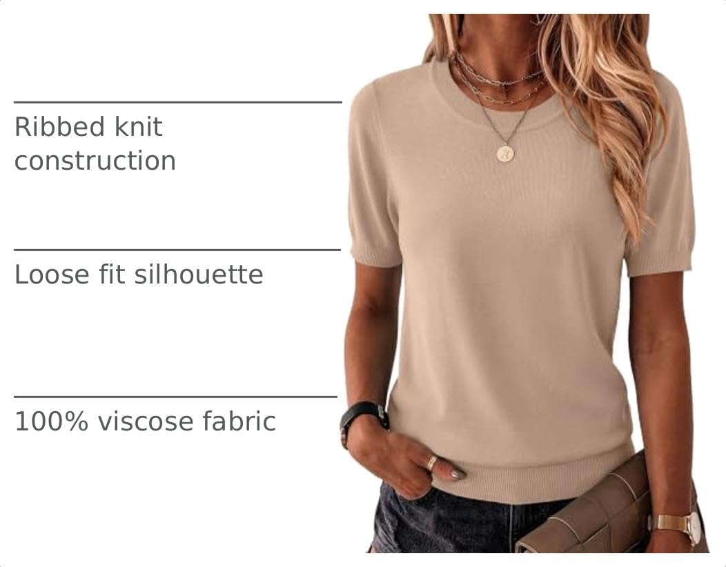 image:imageZeagoo Womens Tops Short Sleeve Sweater Crewneck Basic Fashion ClothingKhaki