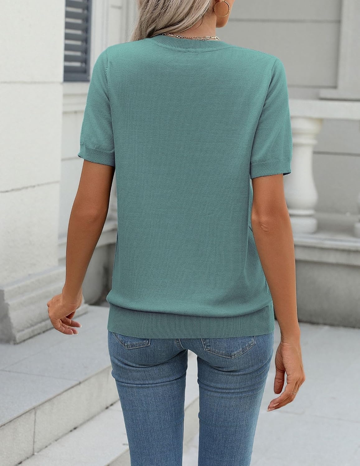 image:imageZeagoo Womens Tops Short Sleeve Sweater Crewneck Basic Fashion ClothingLake Blue