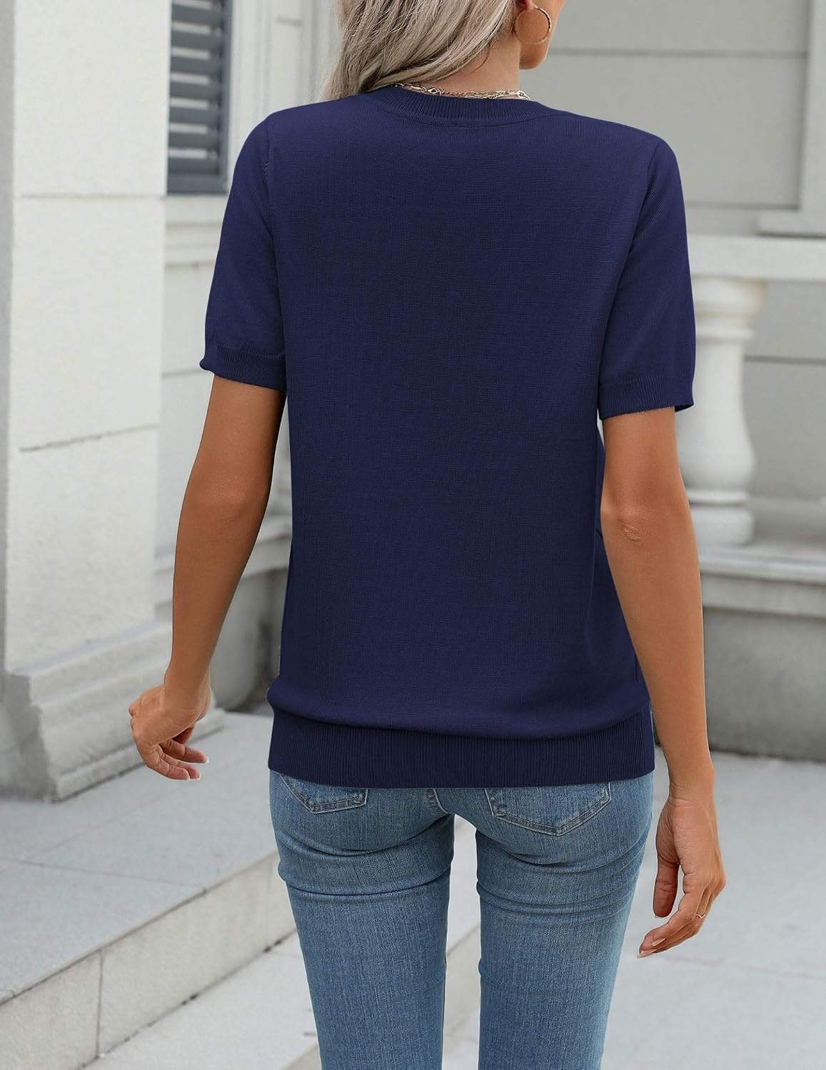image:imageZeagoo Womens Tops Short Sleeve Sweater Crewneck Basic Fashion ClothingNavy Blue