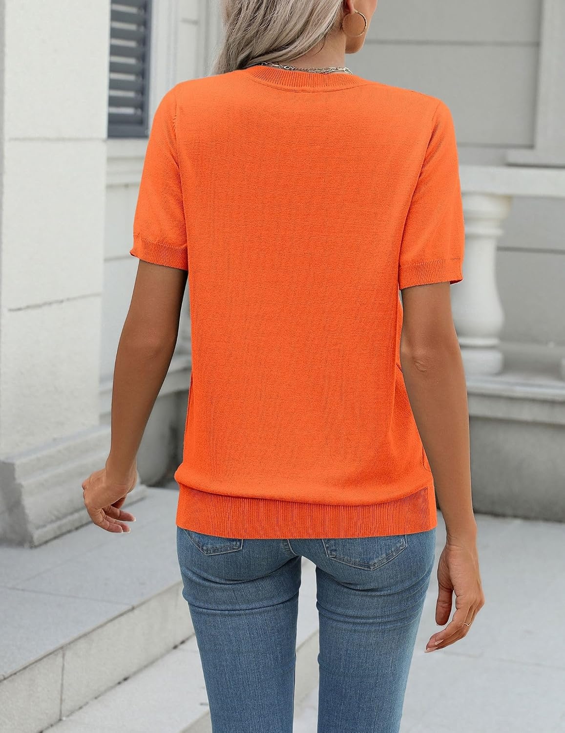 image:imageZeagoo Womens Tops Short Sleeve Sweater Crewneck Basic Fashion ClothingOrange